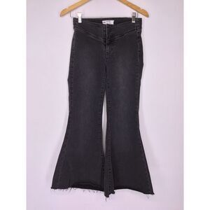 Free People Black Flare Leg Low Rise Bell Bottom Jeans‎ Women's Size 27 Raw Hem